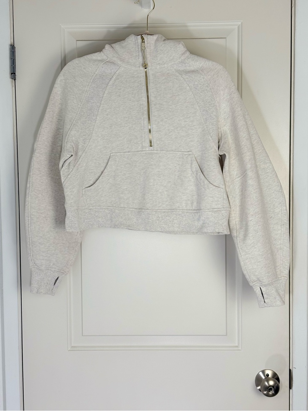 Lululemon Scuba Oversized Heathered Bone/Gold Half-Zip Long Slv Hoodie Sz XS/S